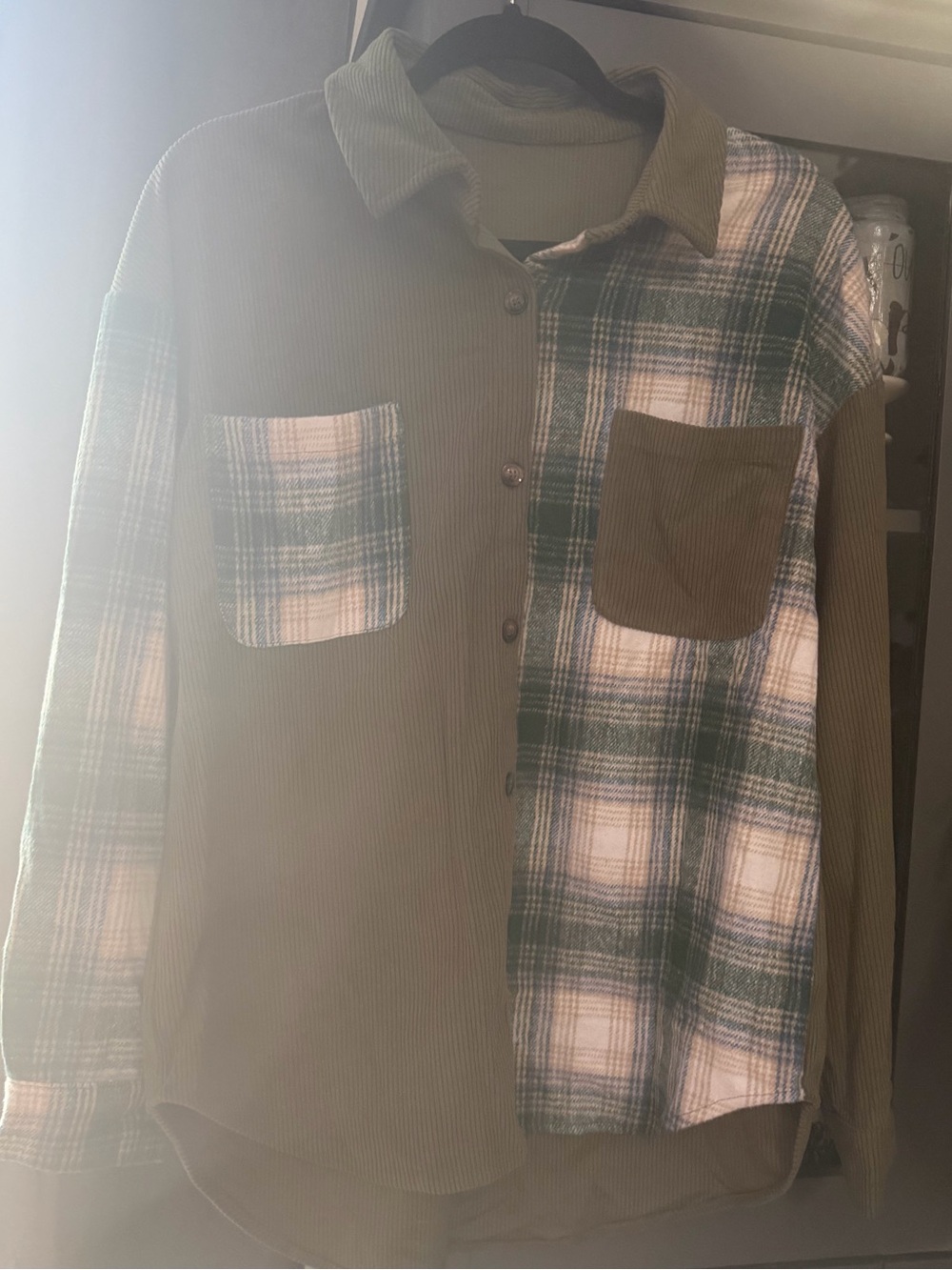 Source Unknown Olive Green Plaid Overshirt Jacket